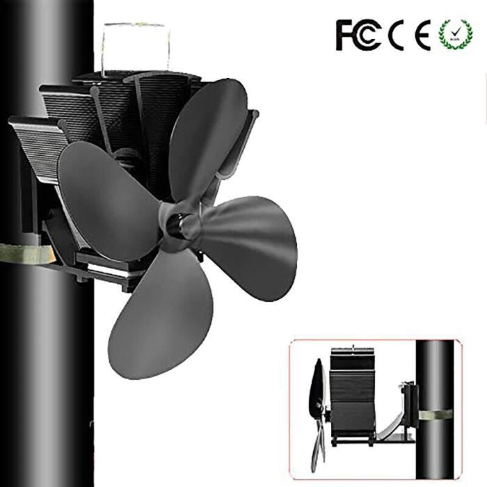 Ventilateur Poele à Bois, 4 Pales Silencieuse Alimenté Ventilateur de Poele, Ecofan pour Poêle à Bois/Cheminée/Gaz/Granulés/Bois/Bûc