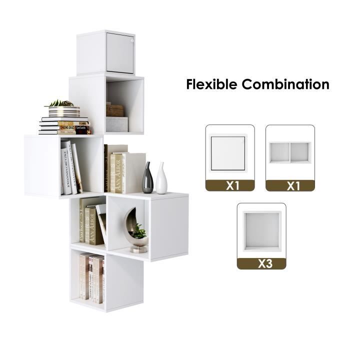 Étagères Murales Bibliothèque Cubes 5 Niveaux Lot de 5 Étagère Flottante Cube Suspendu Angle Rangement Blanc