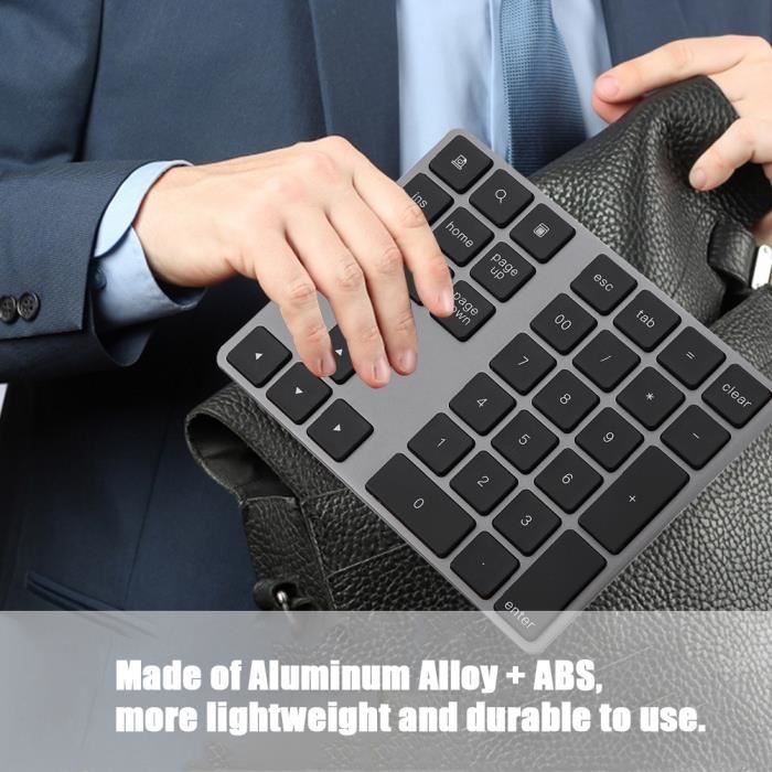 Mugast Clavier numérique sans fil Bluetooth, portable 34 touches clavier en aluminium