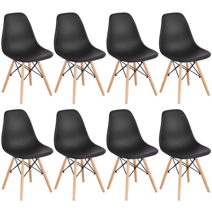 Yifunth Chaises Scandinaves Design Moderne, Bois & Métal, Lot de 8, Noir