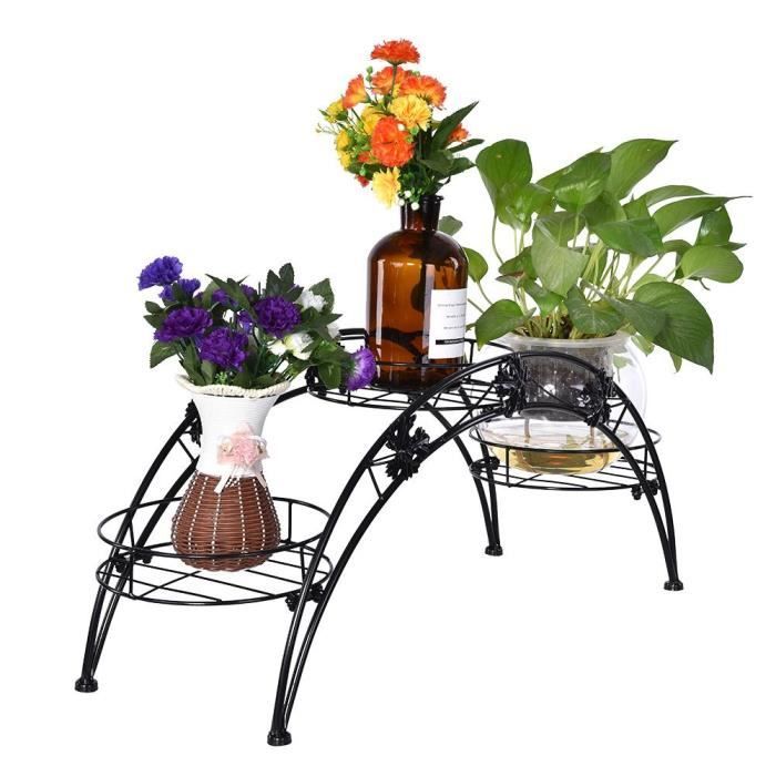 Fihero Présentoir à plantes en fer noir de pont en arc pour pot de fleur sur pied au sol, fer élégant