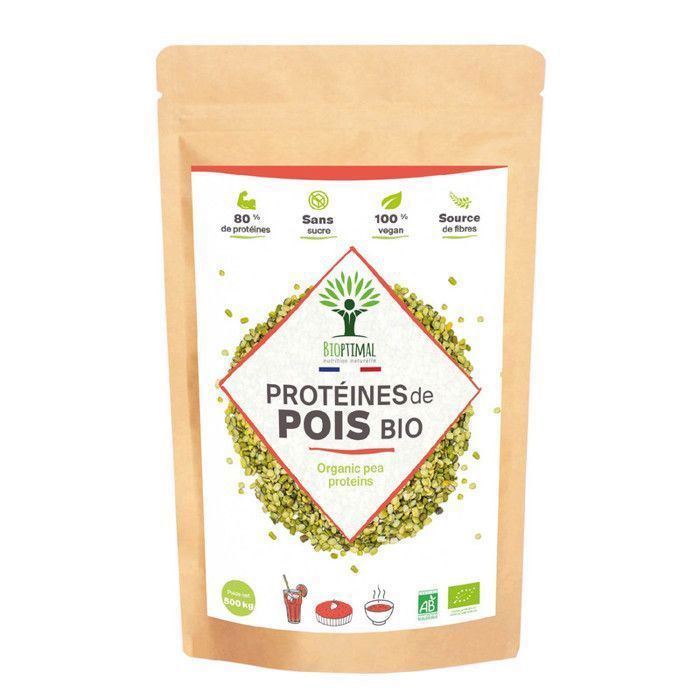 Pois Jaune - Bioptimal - Poudre de Protéine de Pois Bio - Végétale Vegan - Energie - Made in France - Certifié Ecocert - 500g