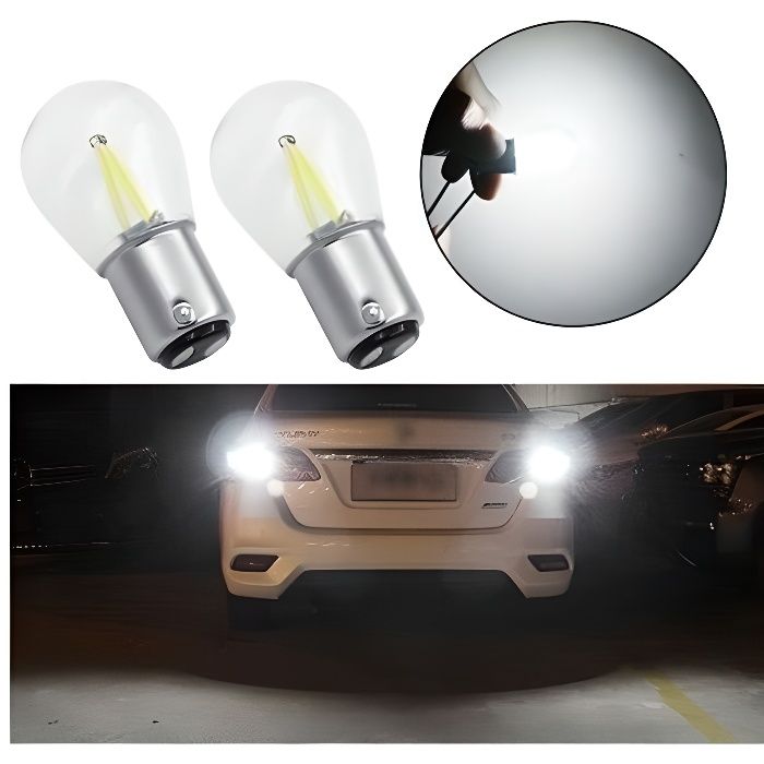 Ampoule P21/5W LED BAY15D COB 6000k Blanc pour feux de recul Veilleuse 2pcs