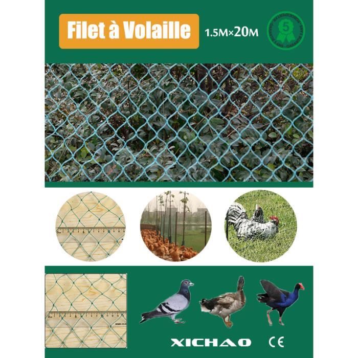 Filet à Volaille 20mX1.5m Filet de Protection Pour Poules Oies Dindons etc - Vert