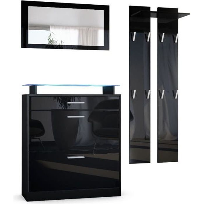 Ensemble de meubles d'entrée Loret Mini en Noir mat - Noir haute brillance