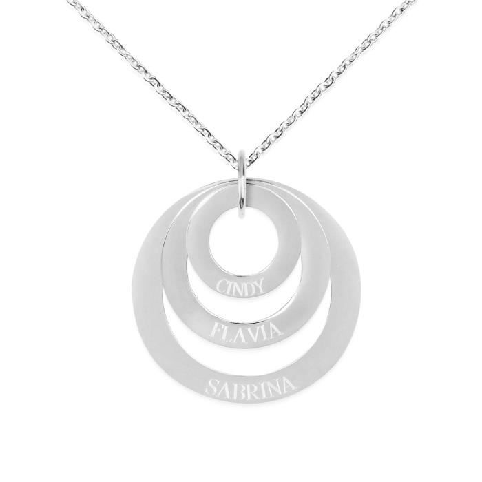 Collier femme EMOTIONAL avec 3 anneaux russes - Collier 3 prenom type collier argent [Collier prenom personnalisé]