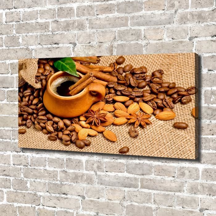 Tulup 140x70 cm art mural - Image sur toile:- Nourriture boissons - Grains De Café Une Tasse - Brun
