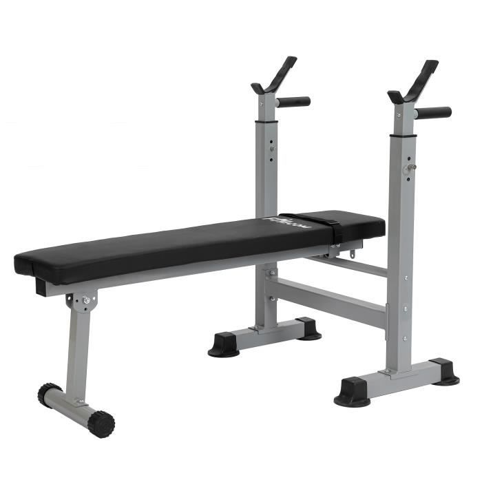 Banc de Musculation Multifonction Abdominaux Pliable avec Support de Barres pour Haltère et Station à Dips