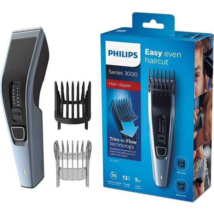Philips hc3530-15 Tondeuse à cheveux Series 3000 avec lames en acier inoxydable (13 longueurs, Embout Trimm)