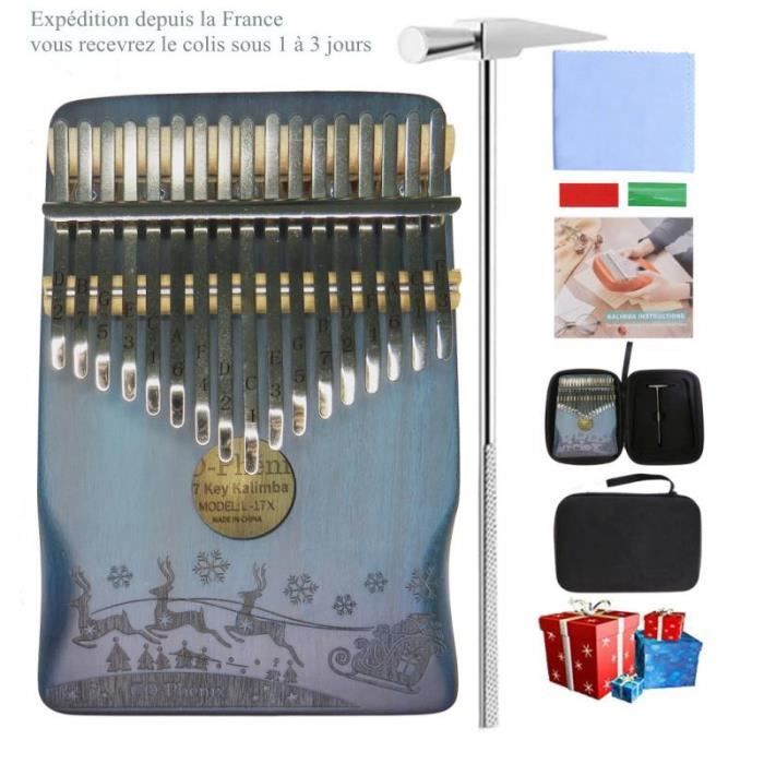 Kalimba Pouce Piano 17 Touches AvecAcajou En Bois Marteau Et Livre De Musique, Parfait Pour Melomane, Debutants, Enfants