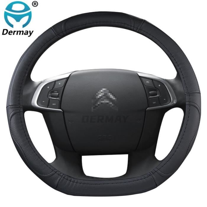 Couvre volant,Housse de volant en cuir véritable, pour citroën C3 XR C4 Sega C4L Elysee DS3 DS4 DS5, capot de voiture - Type Black