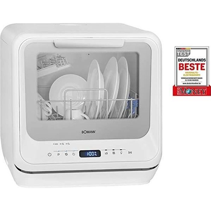 Bomann TSG 7402 Mini Lave-Vaisselle, réservoir d'eau intégré 5L, 5 programmes, 2 pulvérisateurs, température 45°C-70°C, Blanc