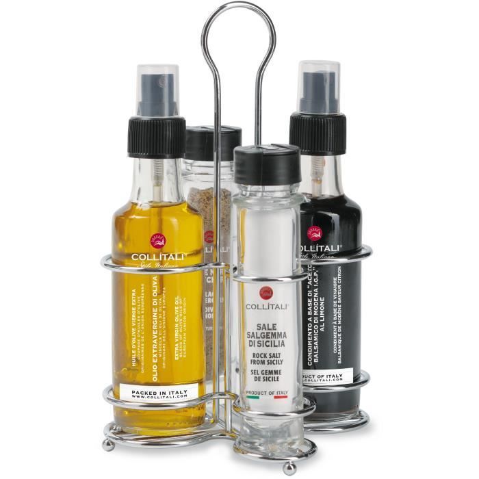 COLLITALI DORICA huilier spray 4 pièces : huile olive, vinaigre balsamique Modène 2 x 100 ml - sel 21 g, poivre 9 g