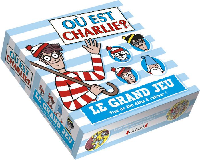 Charlie  Le grand jeu  Jeu de plateau avec des scènes de cherche-et-trouve, 200 cartes, un dé, un sablier et des pions  Dès 6 ans