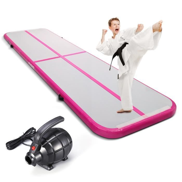 KUOKEL Tapis de gymnastique gonflable avec pompe électrique à gonfleur matériau PVC imperméable Taille 3m x 1m