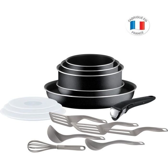 TEFAL L2009202 Ingenio Essential Batterie de cuisine 15 pièces, Tous feux sauf induction, Poêles, Casseroles, Fabriqué en France