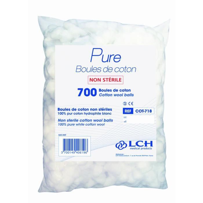 Lot de 18 sachets de 700 boules de Coton hydrophile (12600 boules de coton)