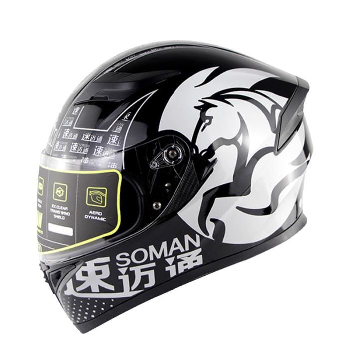 Casque de moto intégral homme casque scooter femme adulte double visière , cheval d’argent