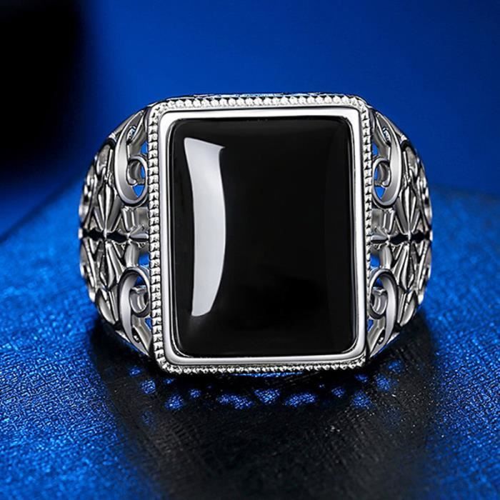 Bagues en onyx noir pour homme Bagues en agate carrée en argent pour homme, bague pour papa, cadeau de bijoux
