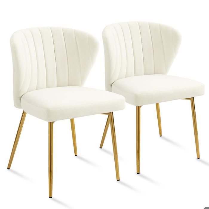 lot de 2 chaises en velours blanc - pieds en métal doré - moderne design - meubles salle à manger cuisine salon