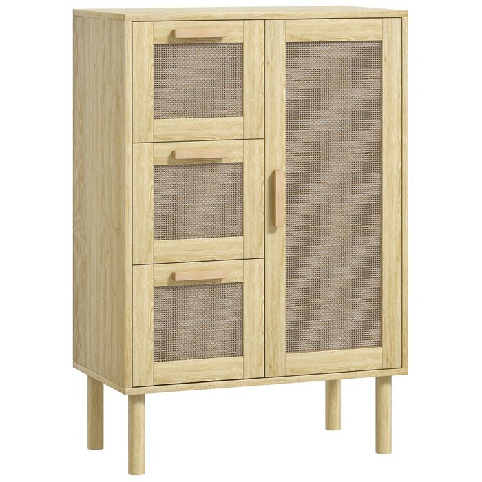Armoire meuble de rangement - HOMCOM - style bohème - 3 tiroirs et 3 étagères - façade rotin tissé - 55 x 30 x 82 cm