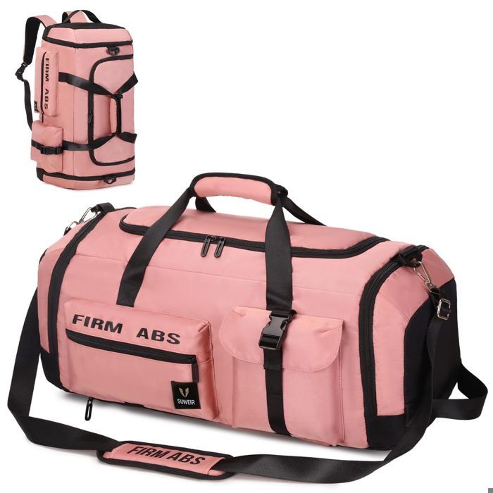 Sac de Sport pour Femme 65 L Sac de Voyage avec Compartiment à Chaussures et Humide Grande Capacité Sacs de Sport Sac Weekend Rosé