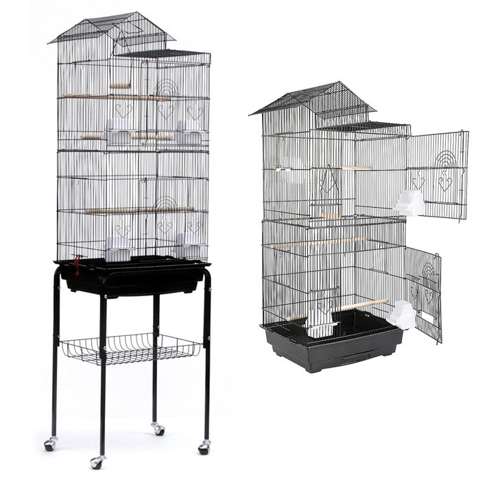 Comparer les prix de XJING-Cage doiseau filaire - Toit mobile à 4 roues - Idéal pour les oiseaux - 46 * 355 * 1585 cm (noir)