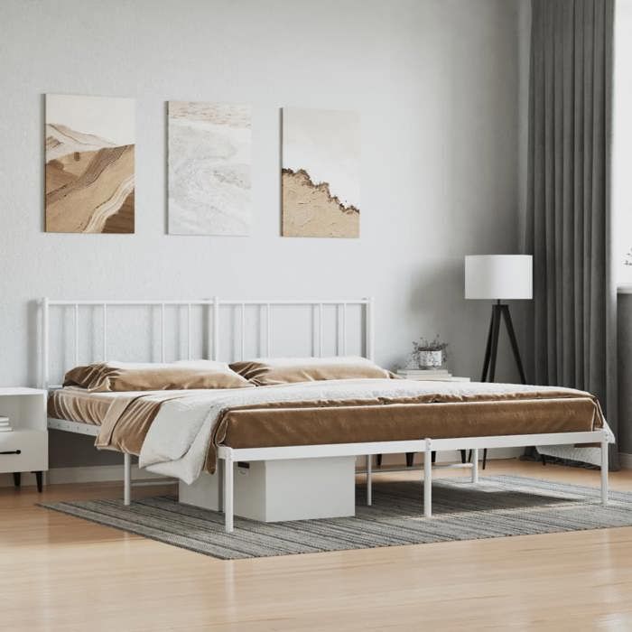 SALE 2025Structure/Cadre de lit métal - Lit 2 personnes - et tête de lit - blanc 180x200 cm 22.9 Kg 2714