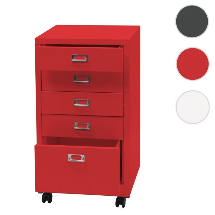 Caisson roulant MCW-L49 métal 75x40x41cm 5 tiroirs rouge