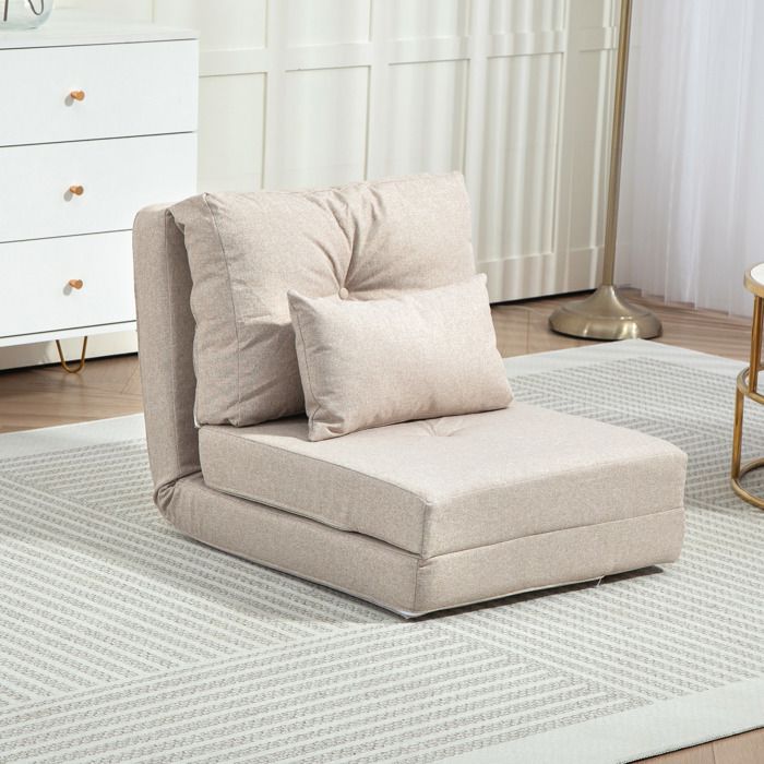 Chauffeuse canapé-lit convertible fauteuil 1 place avec 1 coussin avec dossier réglable beige
