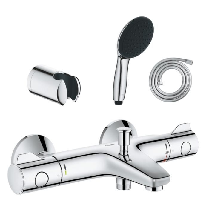 Grohe Pack mitigeur thermostatique Grotherm 800 + Douchette 2 jets Vitalio Start 110 + Flexible1750 mm et support