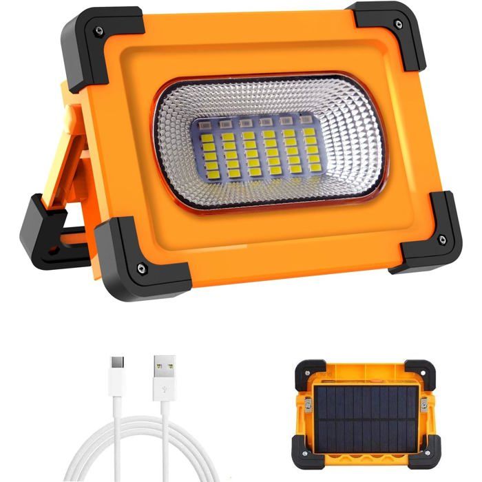 Projecteur LED Rechargeable 50W 4 Modes Projecteur LED Chantier 1500 Lumens Lampe de Travail Portable Lumière dUrgence
