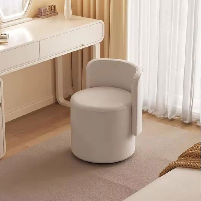 Tabouret rond avec dossier en cuir pu gris beige Siège moderne et confortable pour vanité chambre à coucher pièce unique