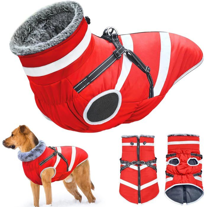 Meilleurs prix pour Manteau imperméable pour chien - VETOBIOL - 4XL - Rouge - Polyester - Doublure en polaire - Réfléchissant