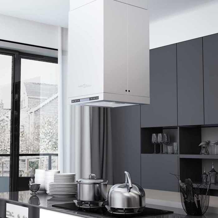 Hotte îlot avec écran tactile - Happiness - 756 m³/h - Argent - 32x34x(59-110) cm - Acier inoxydable - Aluminium