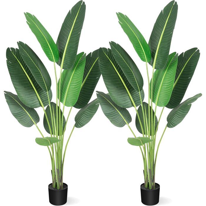 LUNSY - Lot de 2 Plantes Artificielles - Arbre oiseau du paradis - avec 13 Feuilles - 150 cm