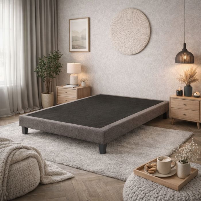Sommier déco tapissier en tissu bouclette Nuage 160x200 Gris Granit - Gris foncé - Garantie 5 ans - Someo Sommier déco tapissier en tissu bouclette Nuage 160x200 Gris Granit - Gris foncé - Garantie 5 ans - Someo