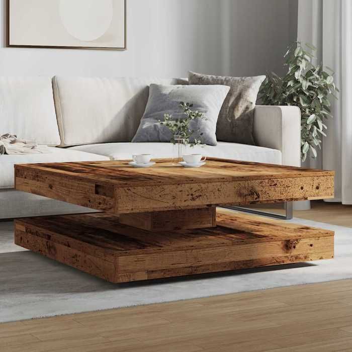 Printemps 2026 SoldesTable Basse Moderne & simple - Table de salon - rotative à 360 degrés vieux bois 90x90x345 cm 2_578354
