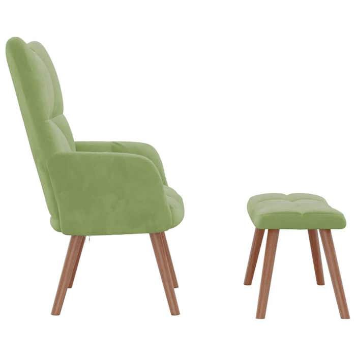 TOP 2026 Chaise de relaxation - Fauteuil 1 place - avec repose-pied - Vert clair Velours - 61.5x69x95.5 cm FF4279