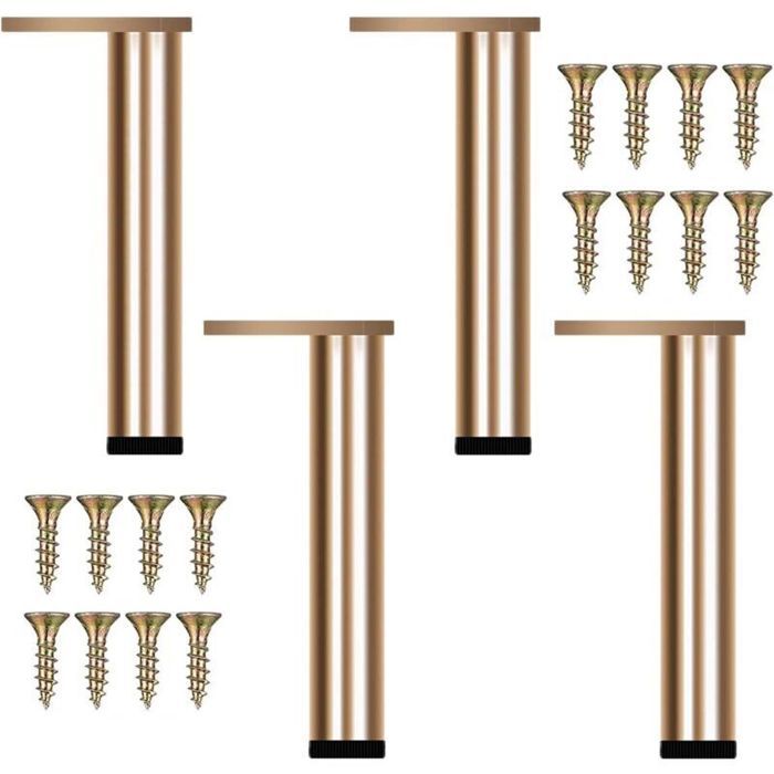 4pcs Pieds de Meuble Doré Métal Réglable Pied Canapé Moderne Pieds Rechange pour Table Basse Meuble TV Armoire Salle de Bain