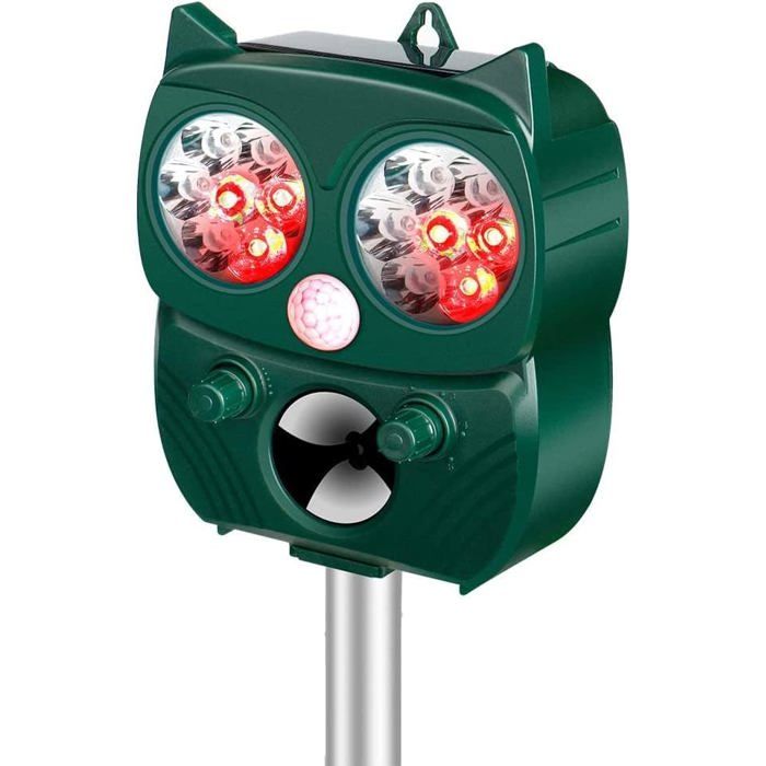 Professionnel Répulsif Chats Anti Pigeon Répulsif Ultrasons Énergie Solaire 5 Modes IP65 Étanche pour Éloigner Répulsif Animaux