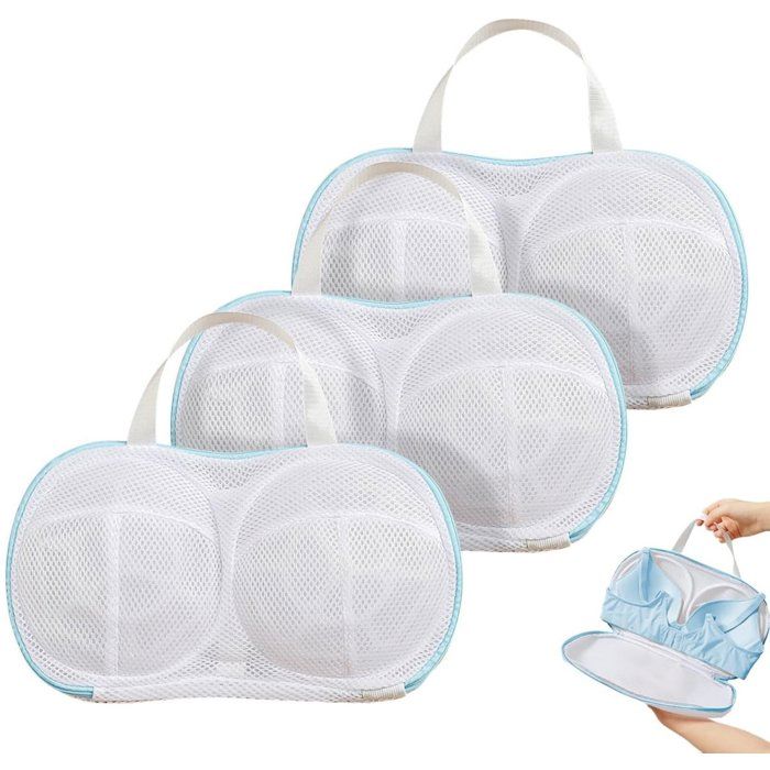 Lot de 3 sacs de lavage pour soutiens-gorge 20x34 cmfilet réutilisable avec fermeture éclairprotection linge pour machine à laver