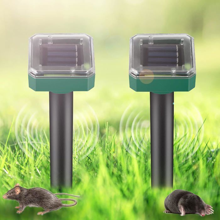 2 répulsifs solaires anti-taupes:IP65 étanche Répulsif contre les taupes Répulsif solaire à ultrasons pour la répulsion des taupes