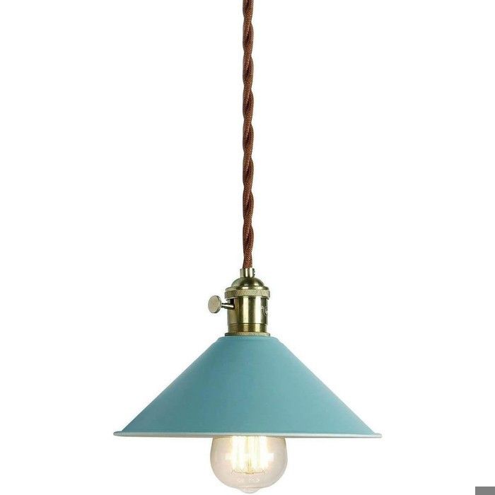 Lampe suspendue plafond - AZANAZ - Azanaz - Abat-jour conique 20 5 cm - Bleu extérieur/blanc intérieur - Douille E27