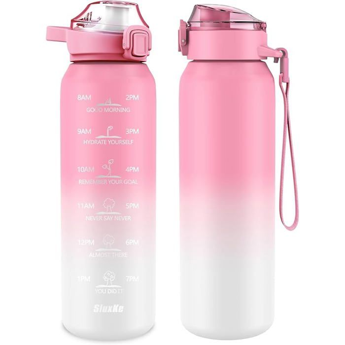 Gourde anti fuite en acier inoxydable 18/10700 mlavec paille2 couvercles et double paroipour le Bnc Rose 700 ml