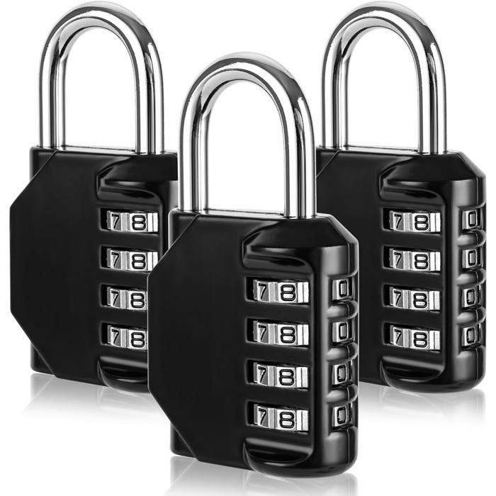 Lot de 3 cadenas à combinaison 4 chiffres en alliage de zinc adaptés aux casiers boîtes à outilssport et clôtures de jardin.