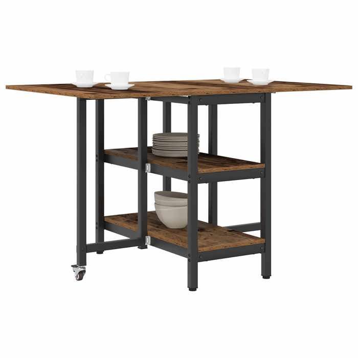 Les SoldesTable à dîner - Table de cuisine rectangulaire au style industriel - 122 x 80 x 76 5 cm - Bois dingénierie Bois ancien