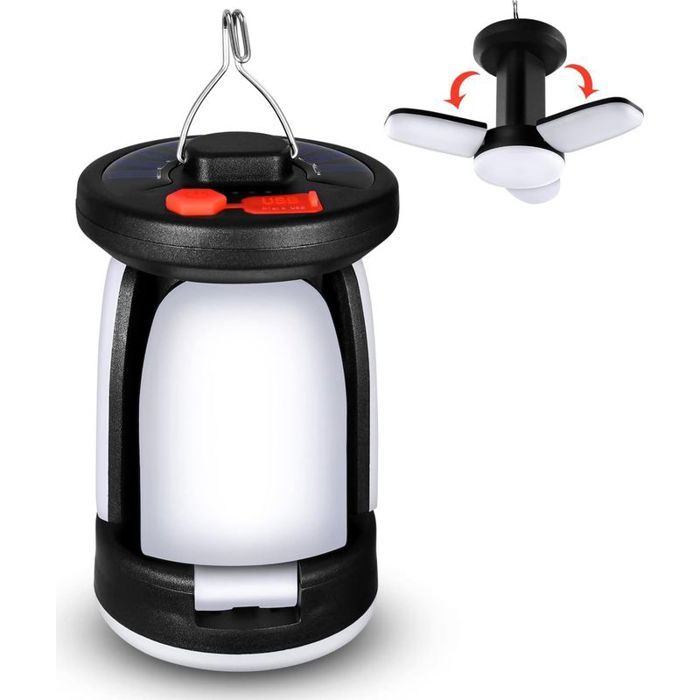 Lanterne Solaire Lampe de Camping LED Ultra Bright 2 Modes Déclairage Réglable 5 Méthodes de Charge avec Dynamo à manivelle