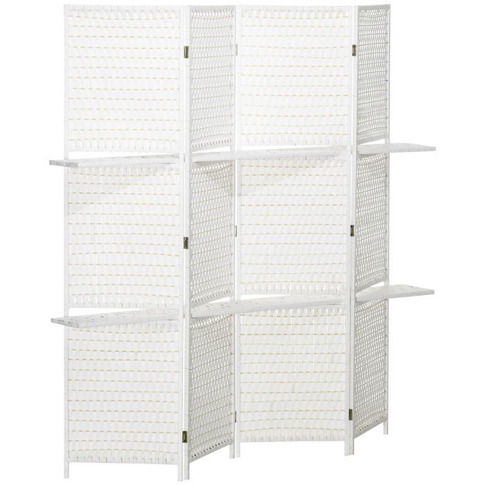 Paravent autoportant 4 pans panneaux de séparation de pièce opaques chambre à coucher ou maison 181 x 180 x 1 6 cm blanc