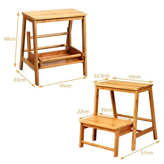 Tabouret escabeau pliant en bois 45 x 51 x 48 cm